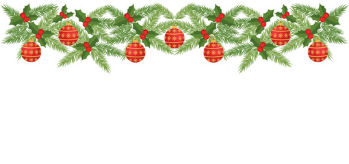 Detailed Christmas Garland with Holly and Ornaments