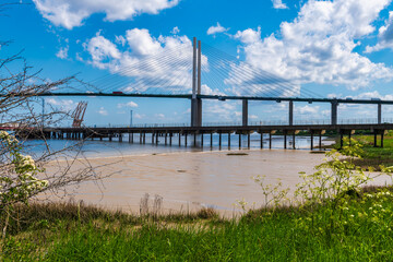 The Queen Elizabeth II bridge or Dartford Crossing over the River Thames connecting Kent and Essex in England.