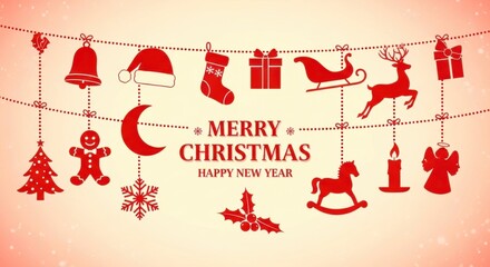 Christmas and new year decoration with hanging ornaments