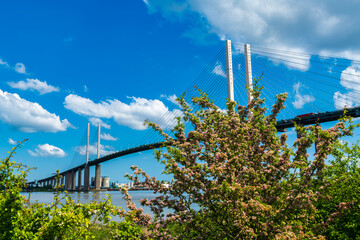 The Queen Elizabeth II bridge or Dartford Crossing over the River Thames connecting Kent and Essex in England.