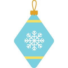 Light Blue Diamond Shaped Christmas Ornament With Snowflake Design And Yellow Stripes On Transparent Background