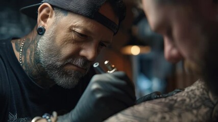 Ink's Embrace: Witness the meticulous artistry of a seasoned tattoo artist as they bring a design to life, meticulously inking a fresh tattoo, capturing the intimacy of the moment
