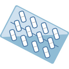Light Blue Blister Pack Containing Ten White Oval Pills With Gray Stripes Against A White Background Clinical Health Pharmaceutical Medicine And Healthcare Concept