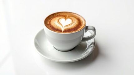 Delicious cappuccino with heart shaped latte art and cinnamon topping