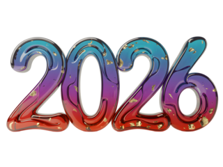 Colorful 3d numbers 2026 with gold flecks