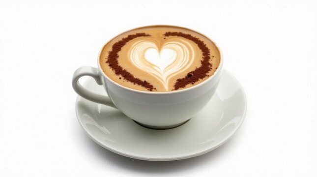 Delicious cappuccino with heart shaped latte art and cinnamon topping