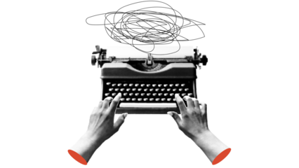 frustrated writing concept, messy typing idea, creative block illustration, frustrated writing concept, messy typing idea, creative block illustration, vintage typewriter keys, chaotic scribble cloud,