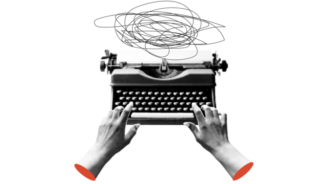 frustrated writing concept, messy typing idea, creative block illustration, frustrated writing concept, messy typing idea, creative block illustration, vintage typewriter keys, chaotic scribble cloud,