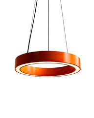 Round, orange pendant lamp with inner light glow, hanging from cables