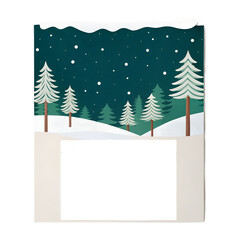 Winter forest poster mockup with snowy trees and pine branches on minimalist marble background