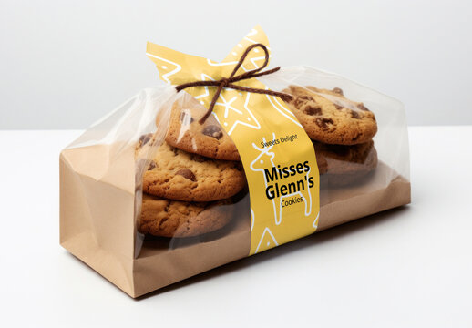Freshly Baked Chocolate Chip Cookies Packaging Mockup PSD