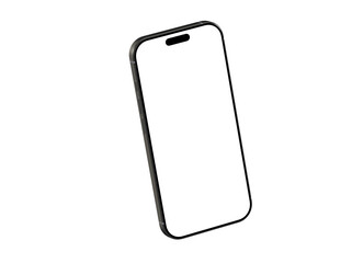 High-quality image of a modern smartphone with a blank screen, perfect for app presentations or website mockups.  Isolated on white background.