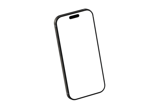 High-quality image of a modern smartphone with a blank screen, perfect for app presentations or website mockups.  Isolated on white background.