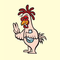 Design vector illustration of a very colorful and cool animated image of a cute chicken, very suitable for a poster or emoticon.