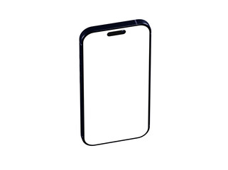 Clean isometric view of a black smartphone with blank screen. Perfect for app presentations, website mockups, and technology concepts