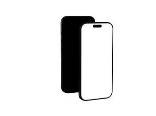 High-quality photo of two black smartphones with blank screens, perfect for app presentations or website mockups.