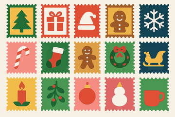 Christmas Stamps Holiday Icons Digital Design