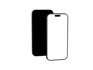 High-quality mockup of two smartphones, one with a black screen and another with a white screen. Perfect for app presentations or website designs.