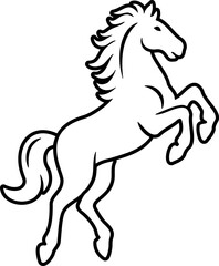 Running horse outline vector illustration isolated.
Rearing horse black line art.
Wild horse silhouette clipart.
Galloping horse line drawing. 
Transparent background.