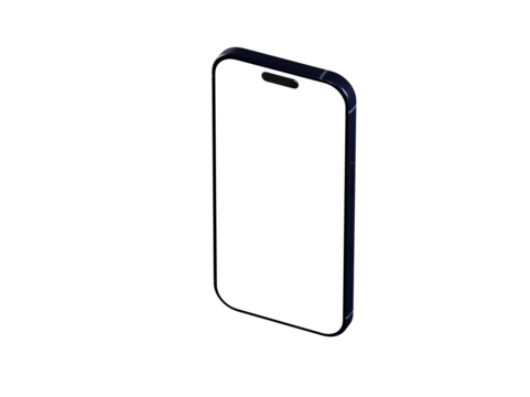 Clean isometric view of a black smartphone with blank screen. Ideal for app presentations, website design, and technology concepts.