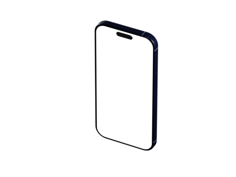 Isometric view of a modern smartphone with a blank screen, perfect for app presentations or mobile technology concepts.