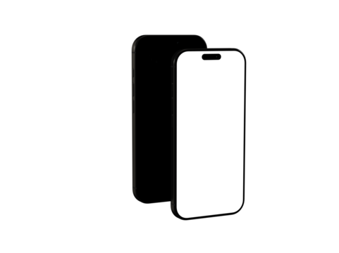 High-quality photo of two black smartphones with blank screens, perfect for app presentations or website mockups.