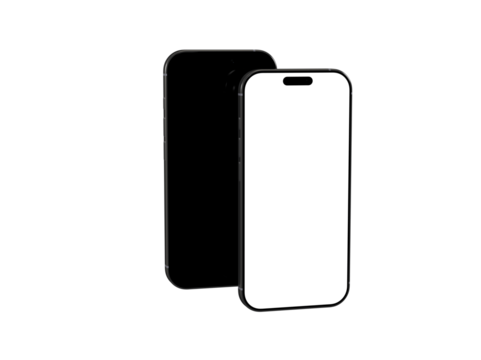 High-quality mockup of two smartphones, one with a black screen and another with a white screen. Perfect for app presentations or website designs.