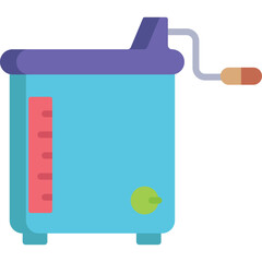 Light Blue Kitchen Mixer With Red Measurement Marks Purple Top And Crank Handle And Green Dial On Transparent Background