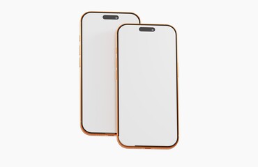 Two smartphones side by side with blank screens on white. Perfect for technology, app design, or communication