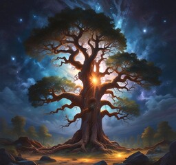 Fototapeta premium A massive tree glowing with cosmic light