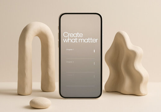 Minimalist Phone Screen Mockup With Abstract Shapes PSD