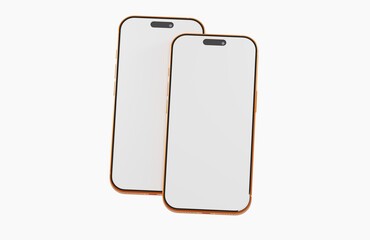 Two modern mobile phones with a blank white screen. Modern technology and design for user interface and apps pr