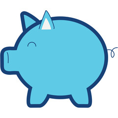 Light Blue Piggy Bank With Dark Blue Outline And Transparent Background For Saving Money And Financial Goals