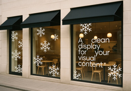 Modern Storefront Window Mockup With Snowflakes PSD