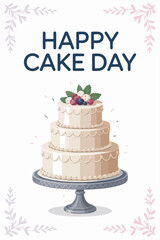 Happy Cake Day with Floral Border and Cake Illustration