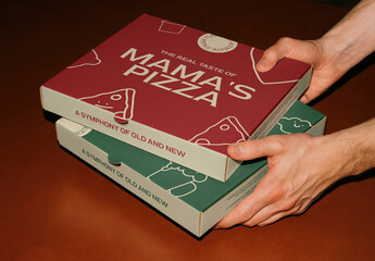 Pizza Box Mockups With Hands Holding PSD