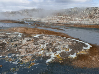 landscape with geothermal fields in the valley of Hverir (Hverarönd), Mývatn