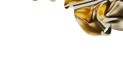 Abstract golden fabric with folds and curves on a white background. Ideal for luxury projects, design elements, and backgrounds.