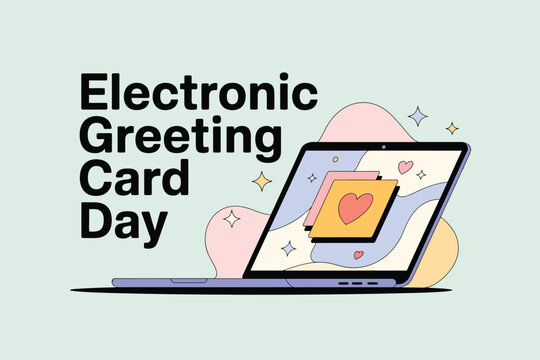 Electronic Greeting Card Day with Laptop and Colorful Card Design