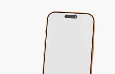 Close-up of a modern smartphone with a blank screen on a white background, ideal for UI design or app mockups.