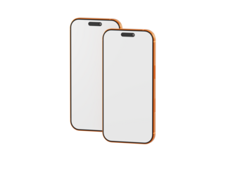 Two modern smartphones with blank screens, perfect for mockup, product presentation, or tech concept. Orange fr