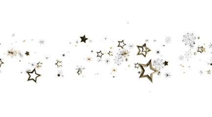 Festive background with gold and silver stars and snowflakes. Perfect for holiday designs.