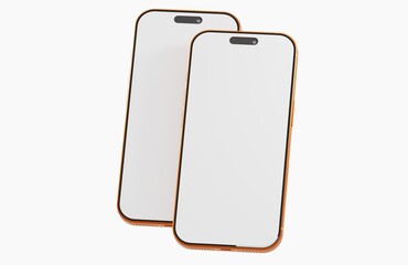 Two gold smartphones with blank screens, perfect for mockups or tech concepts. Minimalist design for technology