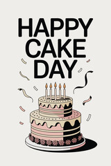 Happy Cake Day with Candles and Birthday Cake Illustration