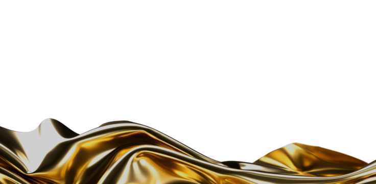 Close up of golden fabric flowing gently, isolated on white background. Shiny golden wave or cloth. - Powered by Adobe