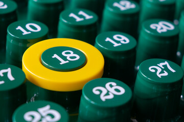 Highlight Number Eighteen with Yellow Circle &ndash; Concept of Important Date, Deadline, Anniversary, planning, schedule, and time management