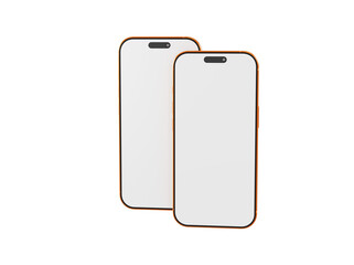 Two gold smartphones side by side with blank white screens perfect for displaying apps or other content. Techno