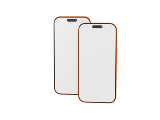Two gold smartphones side by side with blank white screens perfect for displaying apps or other content. Techno