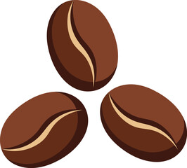 Three brown coffee beans with light beige center lines food drink vector