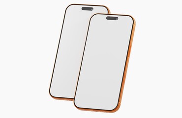 Two blank screen smartphones presented creatively on a white background, perfect for technology mockups, app sh